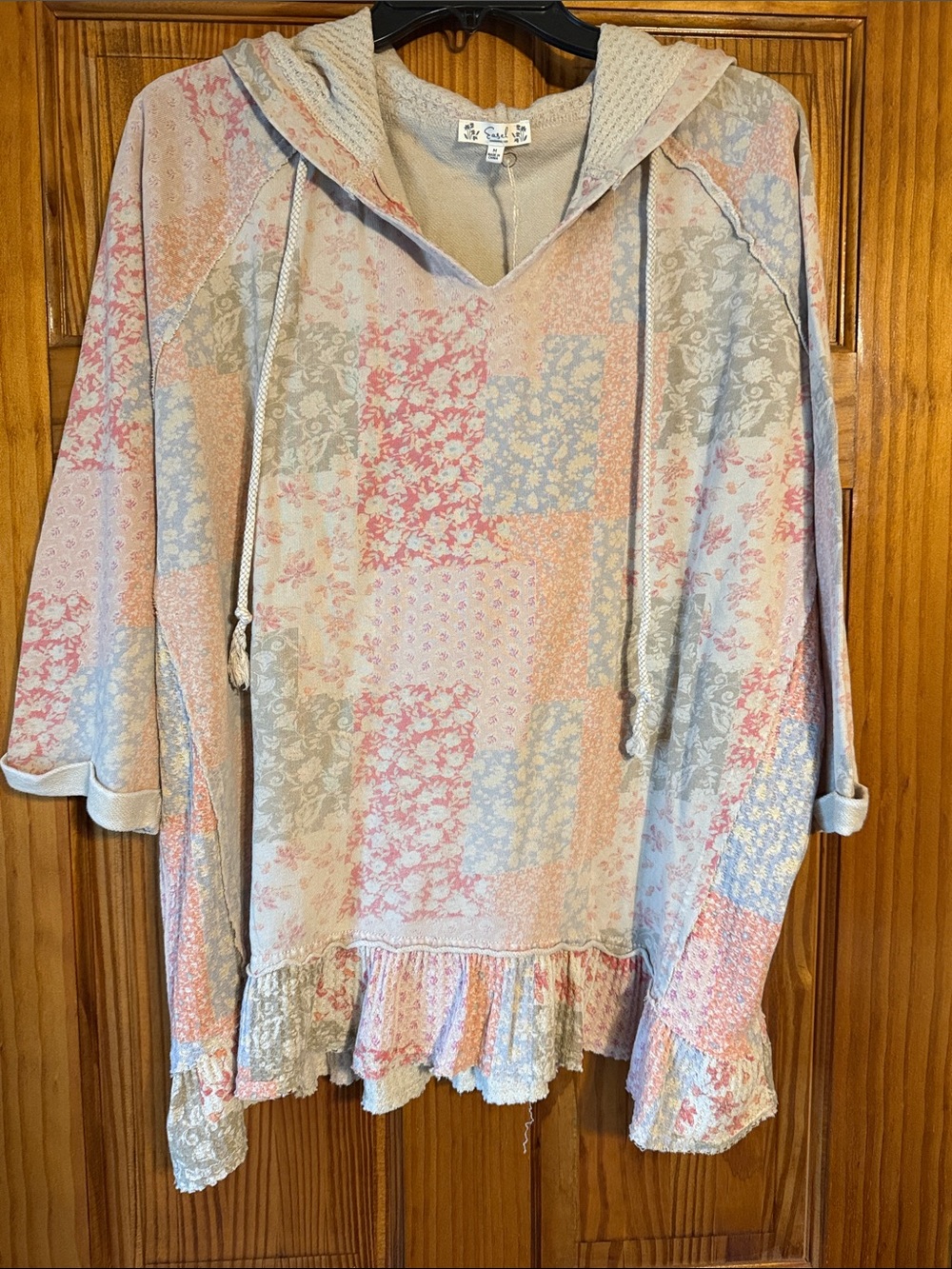 Patchwork Floral Hoodie Top - Pastel Pink Mix - Picture 7 of 10